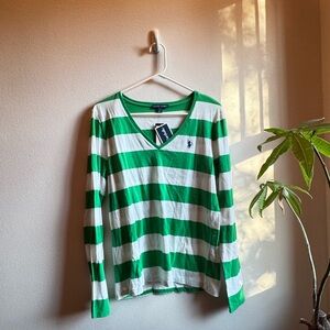 Ralph Lauren Green and White Striped Shirt